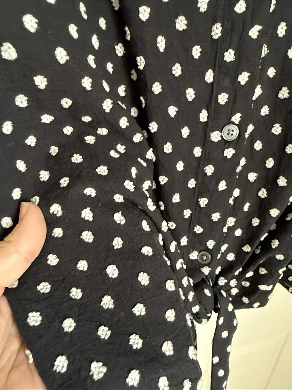 LOFT Black and White Polka Dot Tie-Front Blouse